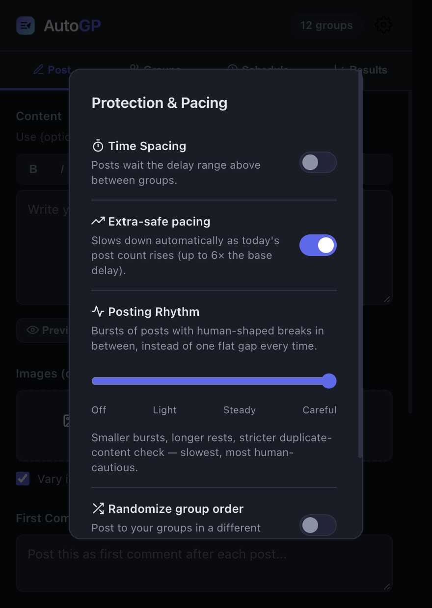 AutoGP Protection and Pacing settings